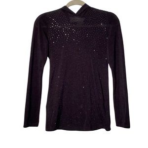 Vocal Rhinestone Studded Lightweight Hoodie Top Black Small Y2K